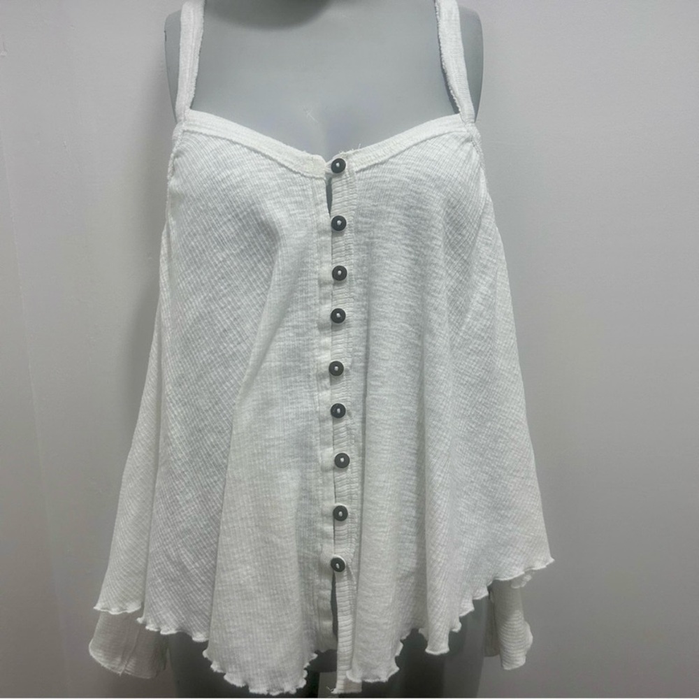 Free People We The Free White Sleeveless Button-Down Blouse |Boho Festival Top S